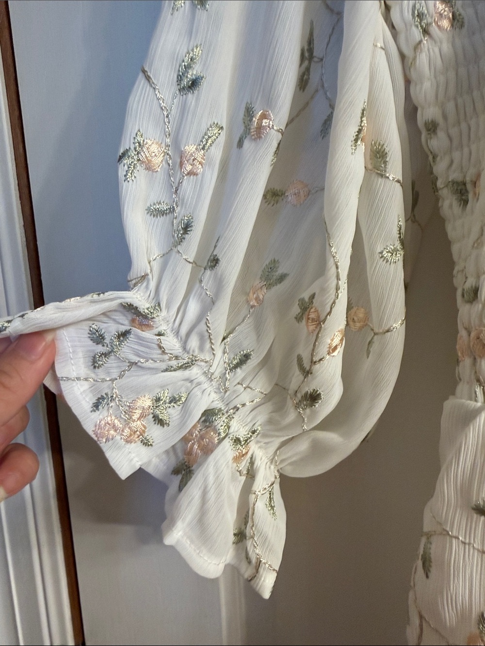 ARULA White Floral Mini Dress with Pink and Green Accents - Picture 5 of 5